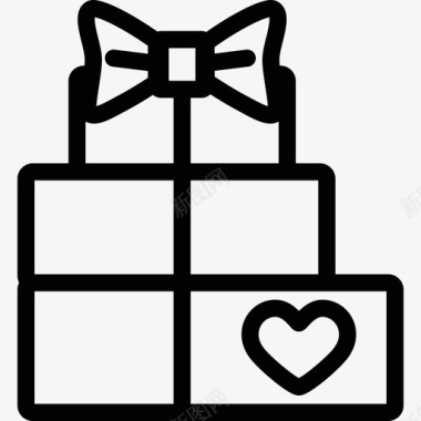 三个有丝带和心形形状和礼品盒的礼品盒图标图标