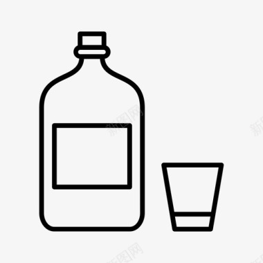 威士忌瓶子和玻璃杯饮料图标图标