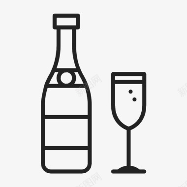 瓶子和玻璃杯酒精香槟图标图标