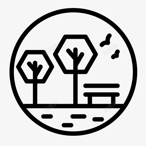 公园长凳自然图标svg_新图网 https://ixintu.com 公园 树木 河流 自然 自然图标版本2 长凳