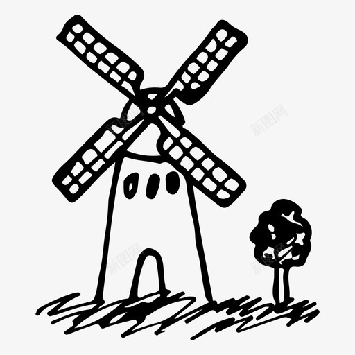 风车农场手绘图标svg_新图网 https://ixintu.com 农场 手绘 素描 风车