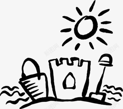 沙堡沙堡海滩水桶图标图标