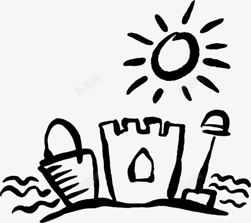 沙堡海滩水桶图标svg_新图网 https://ixintu.com 太阳 有趣的涂鸦 水桶 沙堡 海滩 海边 铁锹