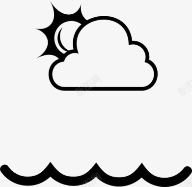 海滩多云的天气大海图标图标