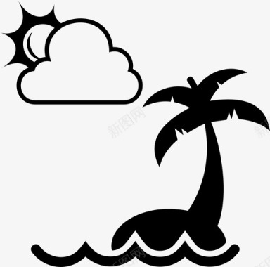 海滩多云的天气椰树图标图标