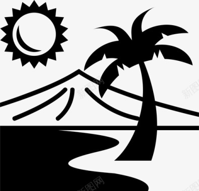 海滩椰树山图标图标