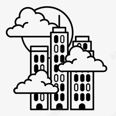 城市天际线建筑物云图标图标