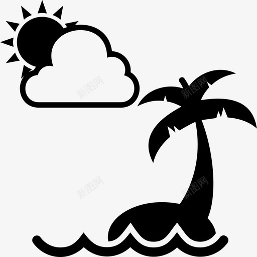 海滩多云的天气椰树图标svg_新图网 https://ixintu.com 多云的天气 大海 椰树 海滩