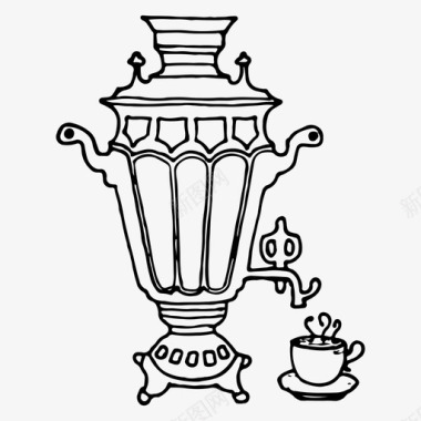 萨莫瓦杯子手绘图标图标