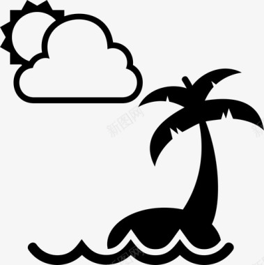 海滩多云的天气椰树图标图标