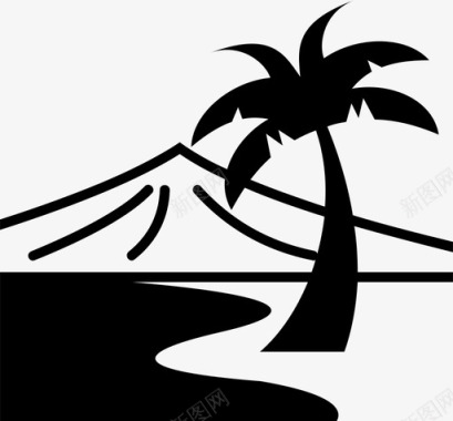 海滩椰树山图标图标