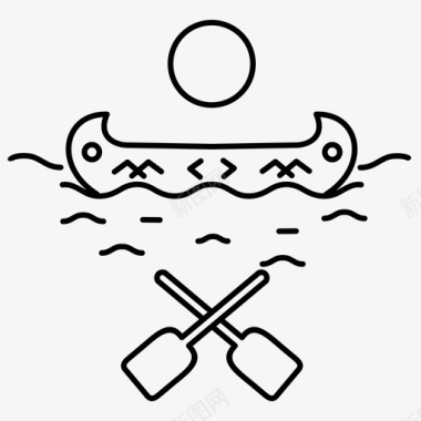 独木舟冒险交叉桨图标图标