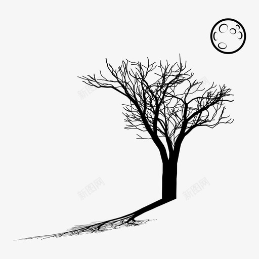 树裸树森林图标svg_新图网 https://ixintu.com 月亮 木头 树 森林 裸树 黑树