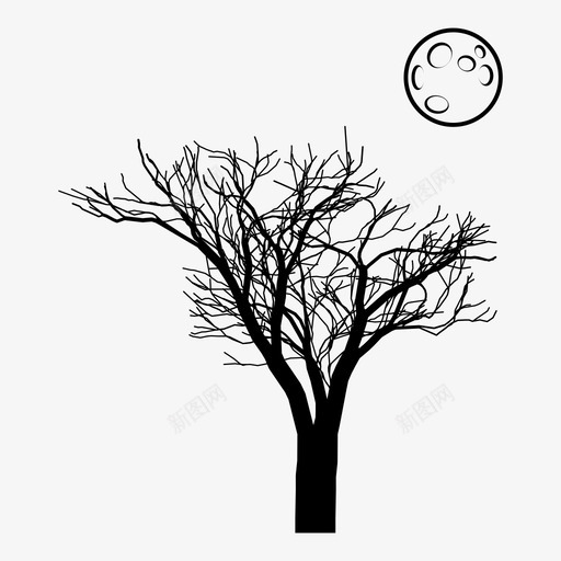树裸树森林图标svg_新图网 https://ixintu.com 月亮 木头 树 森林 裸树 黑树