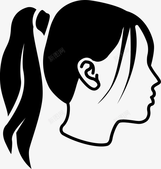 马尾辫女孩头发图标svg_新图网 https://ixintu.com 头发 女孩 女性发型 款式 马尾辫