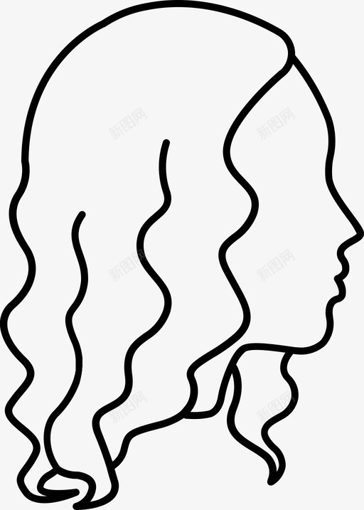波浪发型嬉皮图标svg_新图网 https://ixintu.com 发型 复古 女性发型轮廓 嬉皮 波浪 长