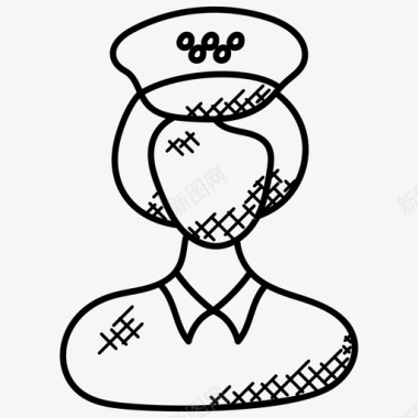 空姐女飞行员职业涂鸦图标图标