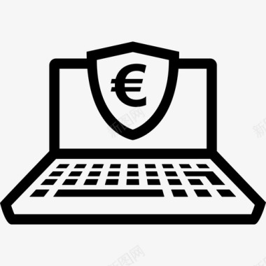 笔记本电脑安全欧元在线支付图标图标