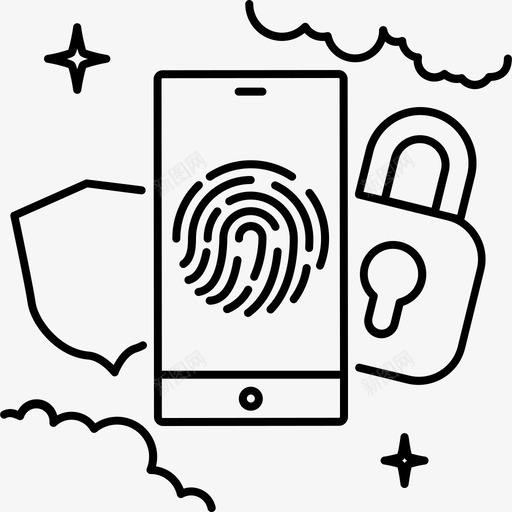 指纹安全锁亮片图标svg_新图网 https://ixintu.com 亮片 指纹安全 智能手机 锁 防护罩 黑色登机