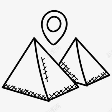 金字塔位置埃及金字塔地图和导航涂鸦图标图标