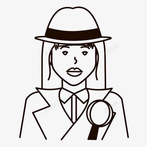 侦探角色放大镜图标svg_新图网 https://ixintu.com 侦探 女人 搜索 放大镜 角色