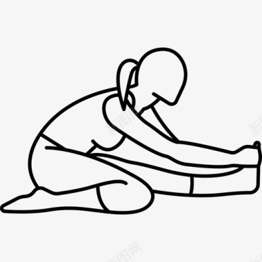 女人坐在地板上伸展左腿运动瑜伽和普拉提图标图标