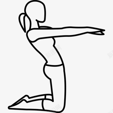 女人跪着伸展手臂运动瑜伽和普拉提图标图标