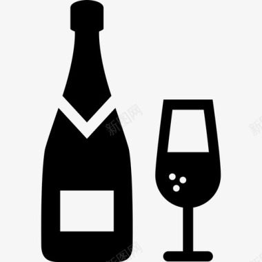香槟瓶和玻璃杯庆祝饮料图标图标
