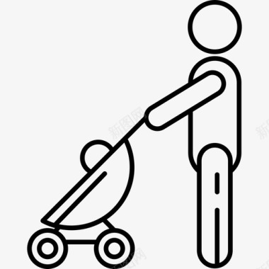 带婴儿车的男人行为超薄图标图标