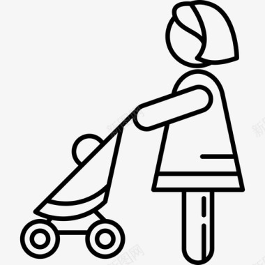 带婴儿车的女士女士超薄图标图标