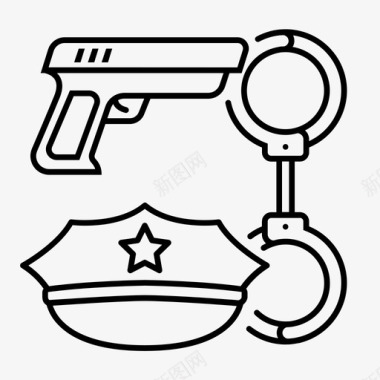 警察枪帽子图标图标