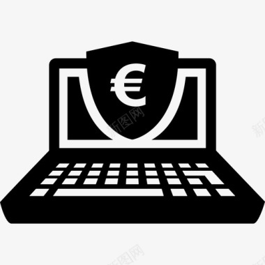 笔记本电脑安全欧元在线支付图标图标