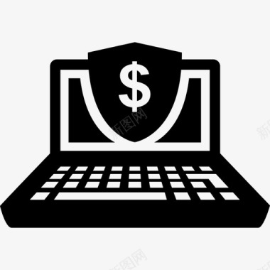 笔记本电脑安全美元在线支付图标图标