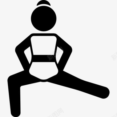 女孩伸展左腿和弯曲右腿运动瑜伽图标图标