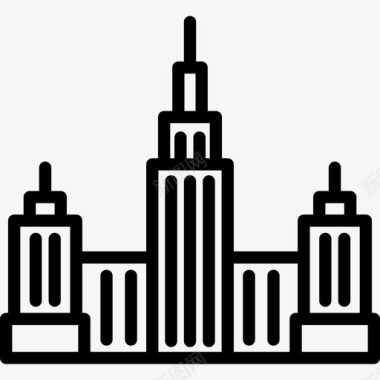 摩天大楼市中心直线型图标图标