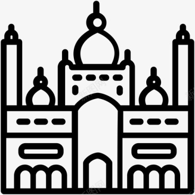 巴德沙希清真寺巴基斯坦文化和地标性建筑轮廓图标图标