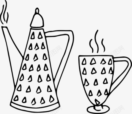 水壶和杯子盘子热饮图标图标