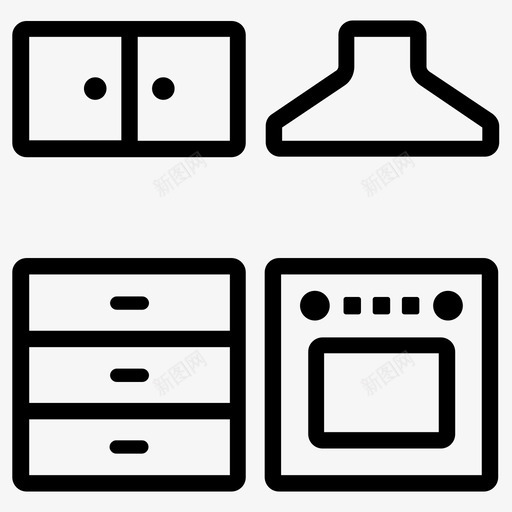 厨房烹饪家具图标svg_新图网 https://ixintu.com 厨房 家具 橱柜 烤箱 烹饪