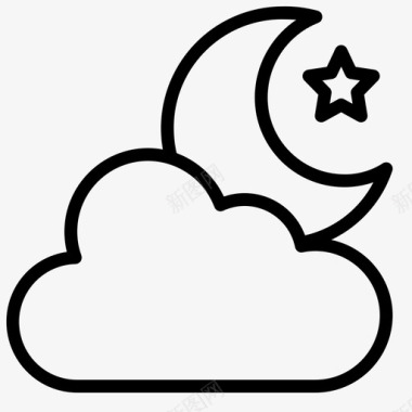 多云的夜月亮星星图标图标