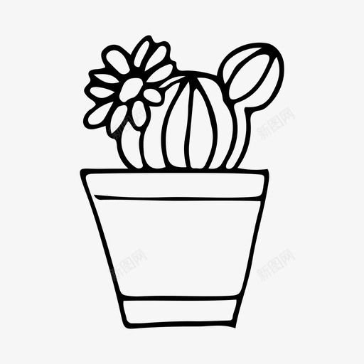仙人掌壶手绘室内植物图标svg_新图网 https://ixintu.com 仙人掌壶 室内植物 手绘 植物 自然