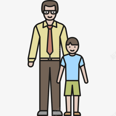 单亲父亲人线性颜色家庭图标图标