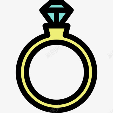 订婚戒指时尚线性颜色爱情套装图标图标