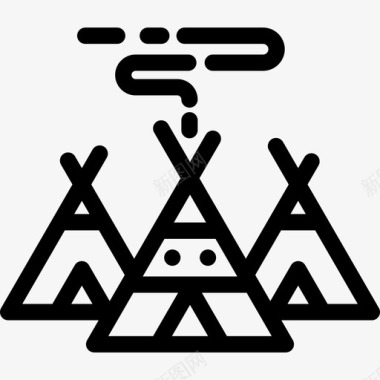 印第安村庄美国土著信号线性图标图标