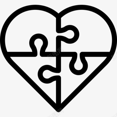 心形拼图形状圣瓦伦丁节线性图标图标