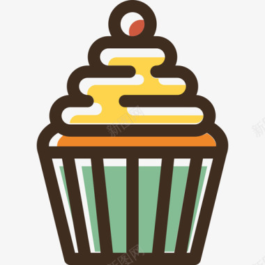 纸杯蛋糕食品线性颜色食品套装图标图标