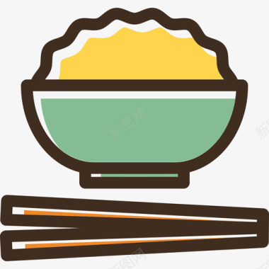 米饭食品线性彩色食品套装图标图标