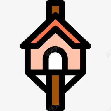 树屋建筑线性颜色的房屋类型图标图标