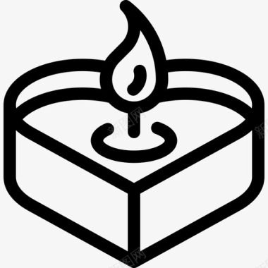 心形蜡烛形状圣瓦伦丁节直线形图标图标