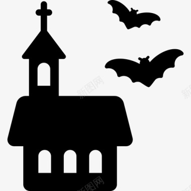 有蝙蝠的教堂万圣节派对图标图标