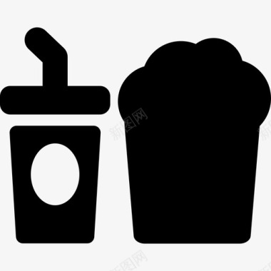 爆米花和饮料食物狂欢节填充物图标图标